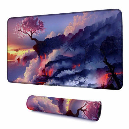 Sakura Cherry Tree Cloudy Art Mouse Pad - 23.6 x 11 Inch Desk Pad - Gaming and Workstation Mat for Anime Landscape Enthusiasts - Non-Slip Rubber Base - Smooth Surface for Precise Control