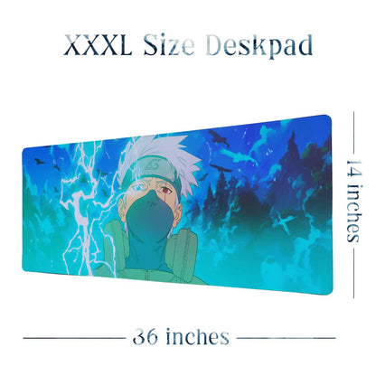 Kakashi lightning cutter Anime XXXL Deskpad – 36x14 Inches Extra Large Mouse Pad with Non-Slip Rubber base, Stitched Edges, Waterproof Surface – Ideal for Gaming and Office Desk