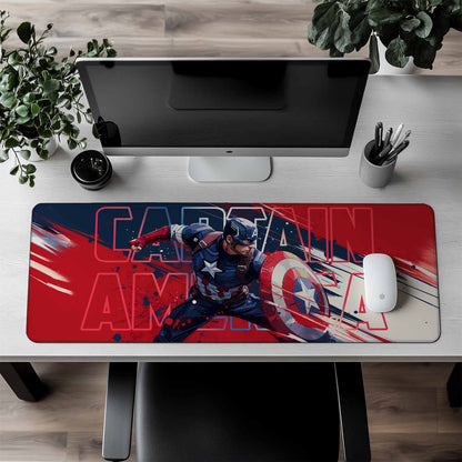 Captain America Shield XXXL Deskpad – 36x14 Inches Extra Large Mouse Pad with Non-Slip Rubber base, Stitched Edges, Waterproof Surface – Ideal for Gaming and Office Desk