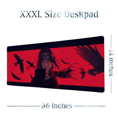 Itachi Uchiha Crow Genjutsu XXXL Deskpad – 36x14 Inches Extra Large Mouse Pad with Non-Slip Rubber base, Stitched Edges, Waterproof Surface – Ideal for Gaming and Office Desk