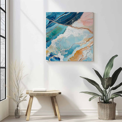 Blue Salt Fields Abstract Painting Wall Art - 24x24 inches Stretched Canvas print for Home Office