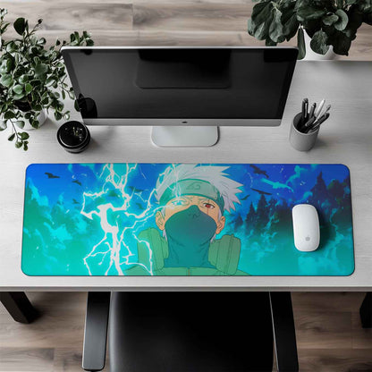 Kakashi lightning cutter Anime XXXL Deskpad – 36x14 Inches Extra Large Mouse Pad with Non-Slip Rubber base, Stitched Edges, Waterproof Surface – Ideal for Gaming and Office Desk