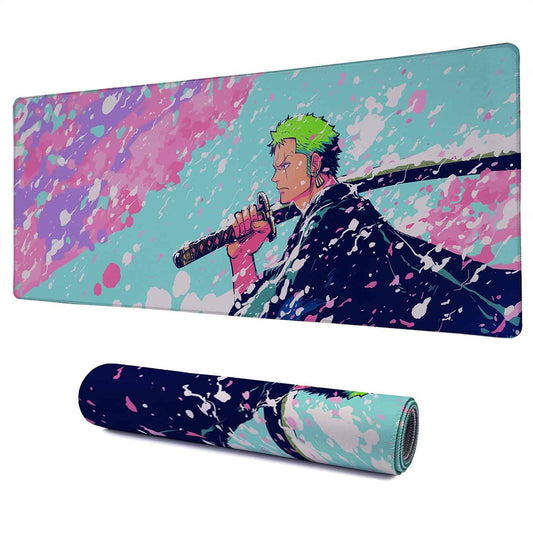 Roronoa Zoro mystical minimal XXXL Deskpad – 36x14 Inches Extra Large Mouse Pad with Non-Slip Rubber base, Stitched Edges, Waterproof Surface – Ideal for Gaming and Office Desk