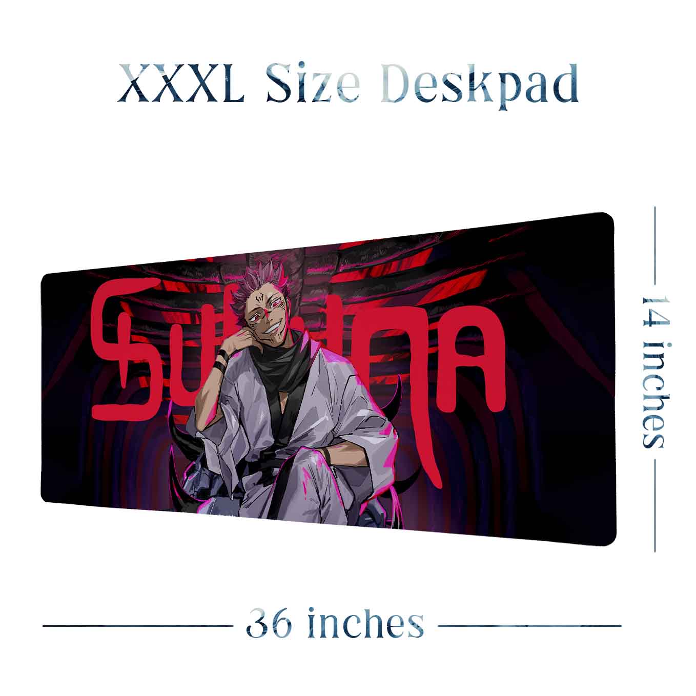 Ryomen Sukuna King Of Curses XXXL Deskpad – 36x14 Inches Extra Large Mouse Pad with Non-Slip Rubber base, Stitched Edges, Waterproof Surface – Ideal for Gaming and Office Desk