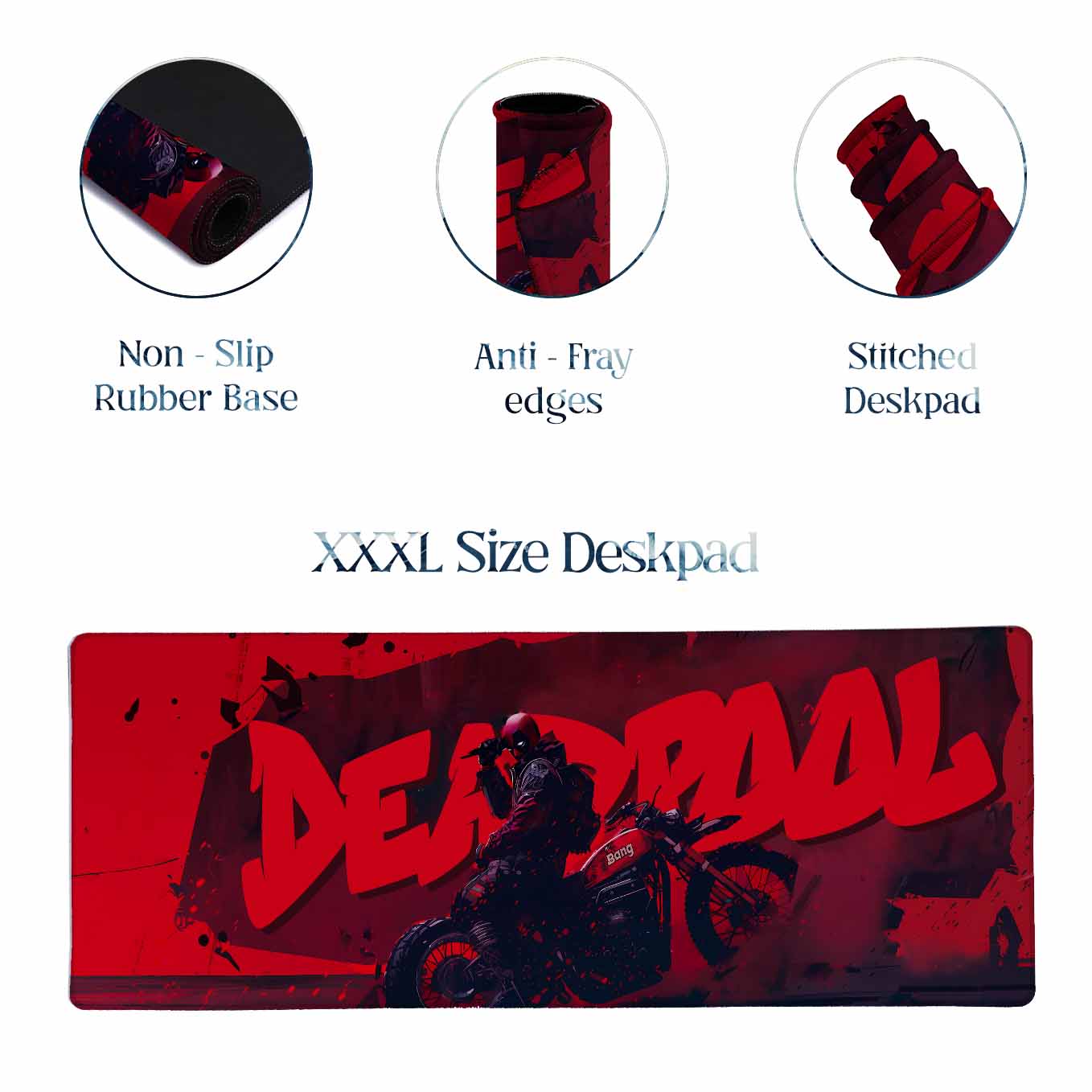 Deadpool XXXL Deskpad – 36x14 Inches Extra Large Mouse Pad with Non-Slip Rubber base, Stitched Edges, Waterproof Surface – Ideal for Gaming and Office Desk