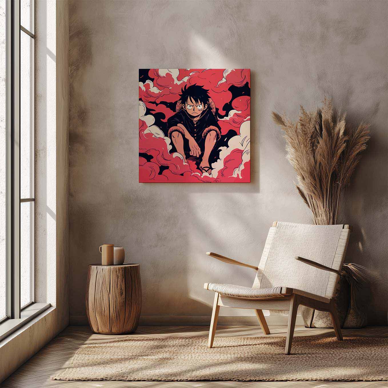 One Piece Monkey D. Luffy Painting Wall Art - 24x24 inches Stretched Canvas print for Home Office