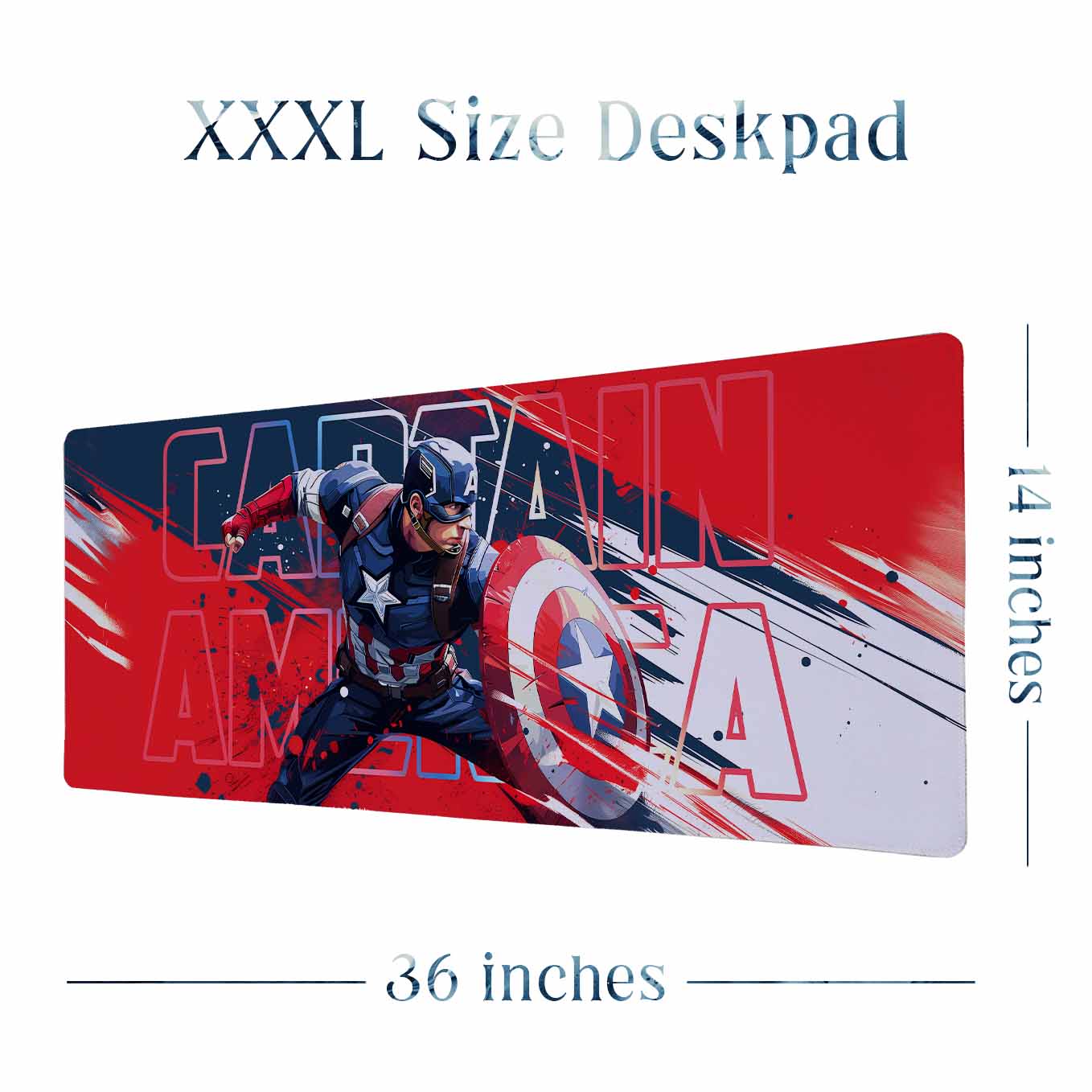 Captain America Shield XXXL Deskpad – 36x14 Inches Extra Large Mouse Pad with Non-Slip Rubber base, Stitched Edges, Waterproof Surface – Ideal for Gaming and Office Desk