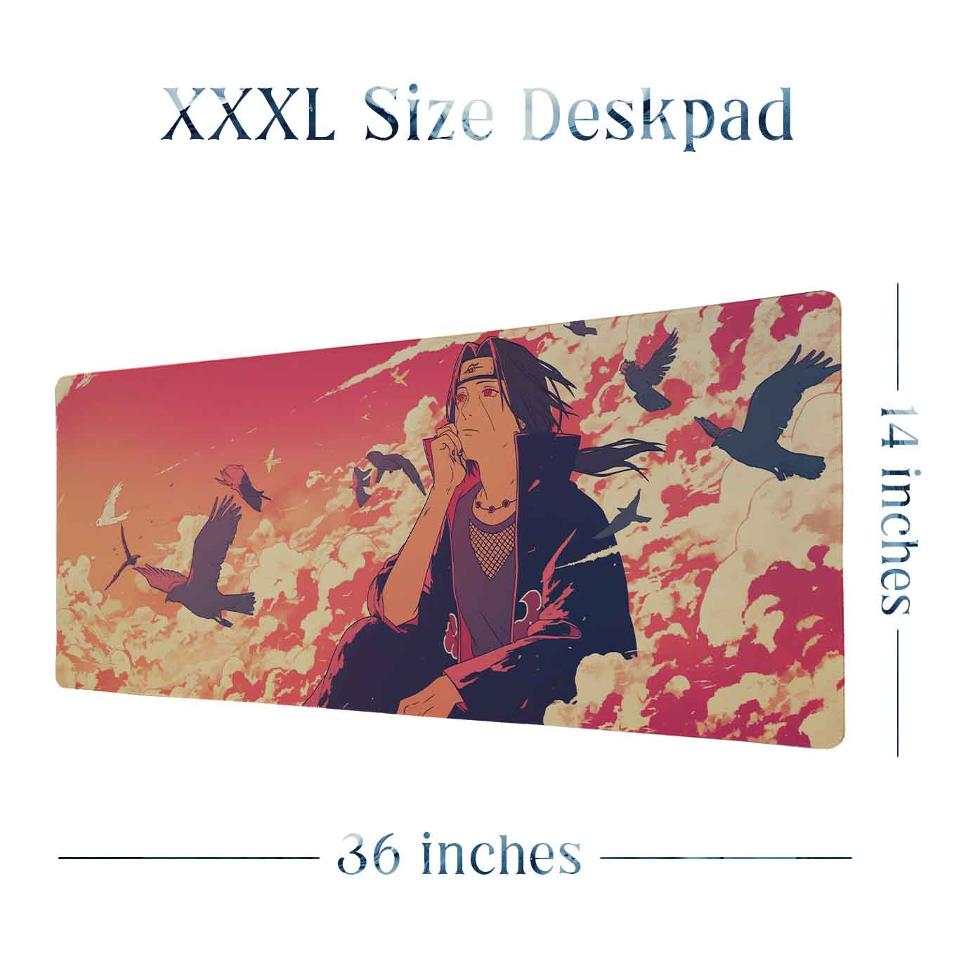 Itachi Uchiha Genjutsu XXXL Deskpad – 36x14 Inches Extra Large Mouse Pad with Non-Slip Rubber base, Stitched Edges, Waterproof Surface – Ideal for Gaming and Office Desk