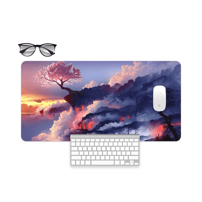 Sakura Cherry Tree Cloudy Art Mouse Pad - 23.6 x 11 Inch Desk Pad - Gaming and Workstation Mat for Anime Landscape Enthusiasts - Non-Slip Rubber Base - Smooth Surface for Precise Control