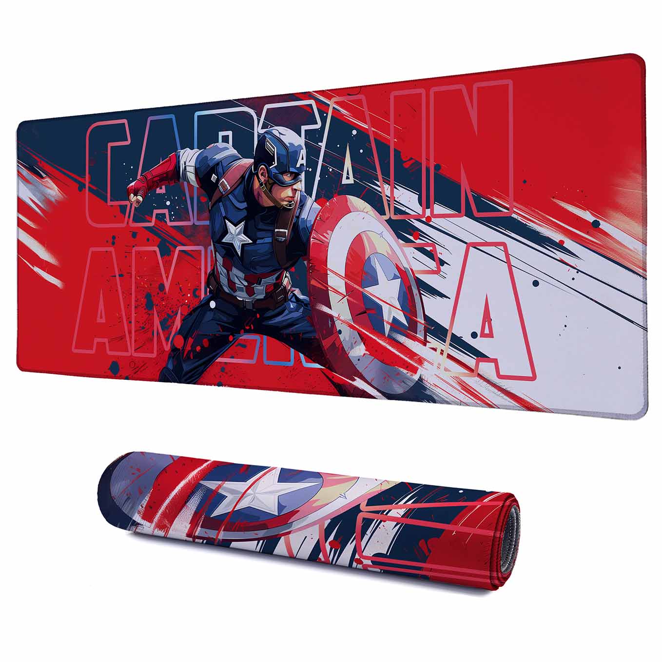 Captain America Shield XXXL Deskpad – 36x14 Inches Extra Large Mouse Pad with Non-Slip Rubber base, Stitched Edges, Waterproof Surface – Ideal for Gaming and Office Desk