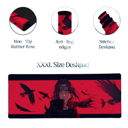 Itachi Uchiha Crow Genjutsu XXXL Deskpad – 36x14 Inches Extra Large Mouse Pad with Non-Slip Rubber base, Stitched Edges, Waterproof Surface – Ideal for Gaming and Office Desk