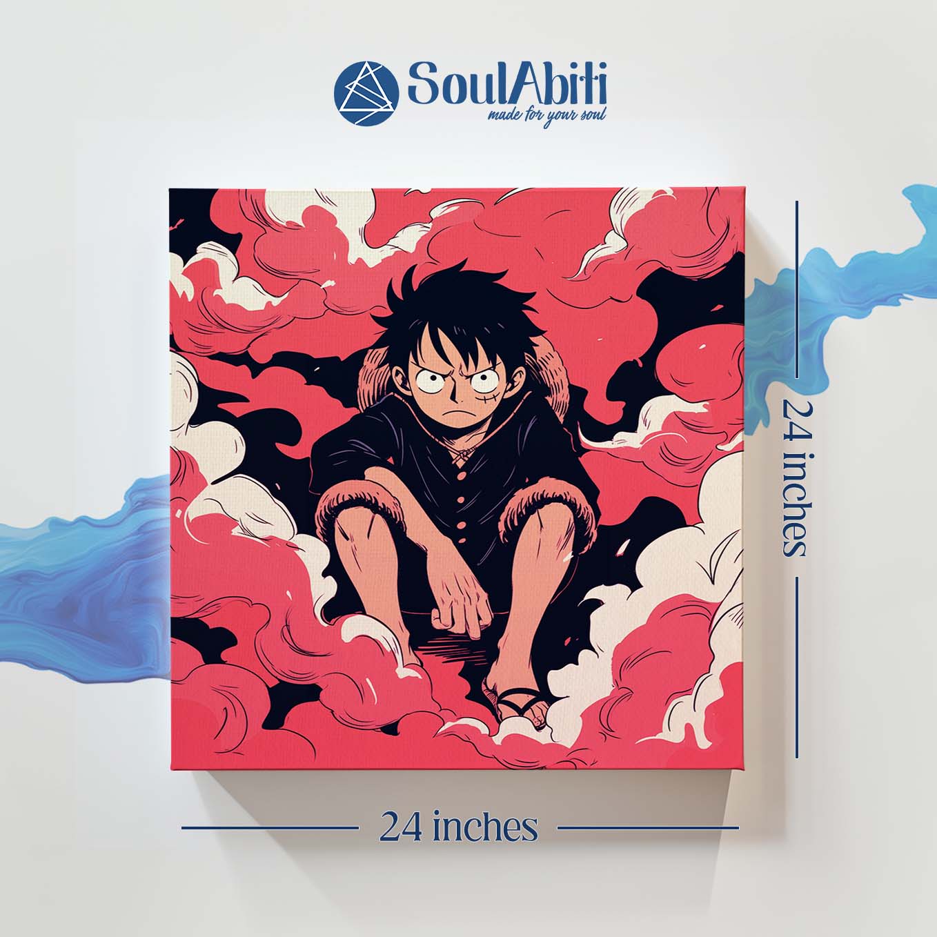 One Piece Monkey D. Luffy Painting Wall Art - 24x24 inches Stretched Canvas print for Home Office