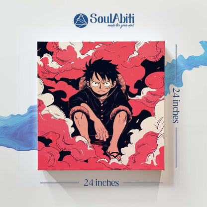 One Piece Monkey D. Luffy Painting Wall Art - 24x24 inches Stretched Canvas print for Home Office