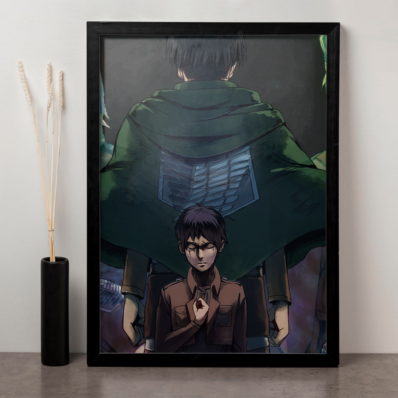 Attack on Titan Levi & Eren Yeager Poster anime framed (13x19-Inch, Plexi-Glass, Textured Frame) - SoulAbiti