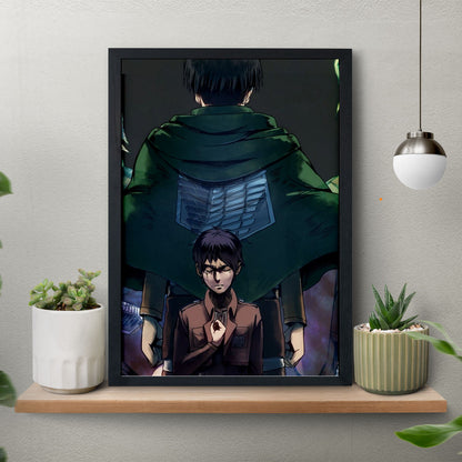 Attack on Titan Levi & Eren Yeager Poster anime framed (13x19-Inch, Plexi-Glass, Textured Frame) - SoulAbiti