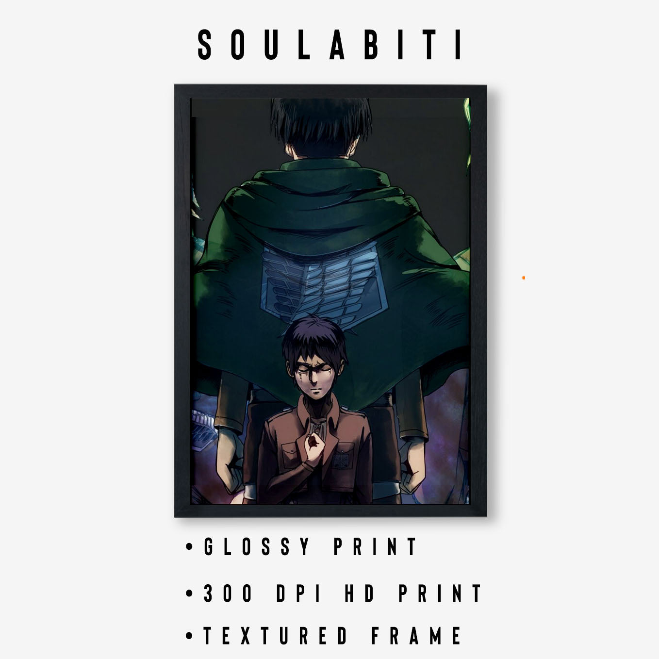 Attack on Titan Levi & Eren Yeager Poster anime framed (13x19-Inch, Plexi-Glass, Textured Frame) - SoulAbiti