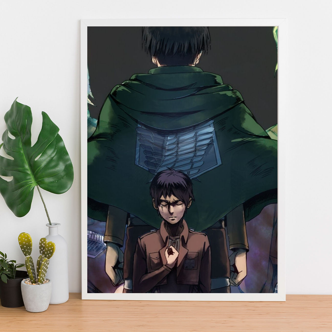 Attack on Titan Levi & Eren Yeager Poster anime framed (13x19-Inch, Plexi-Glass, Textured Frame) - SoulAbiti