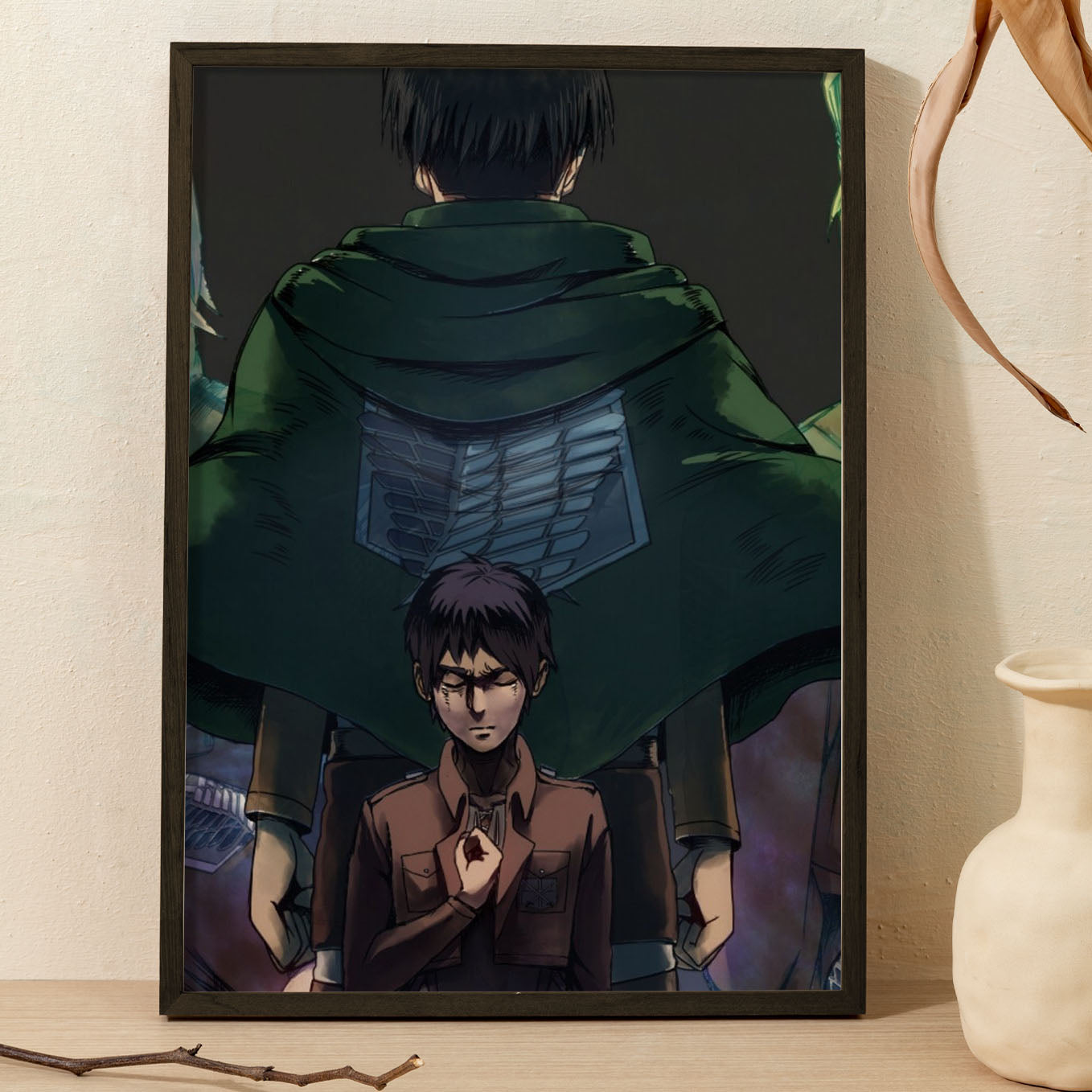 Attack on Titan Levi & Eren Yeager Poster anime framed (13x19-Inch, Plexi-Glass, Textured Frame) - SoulAbiti