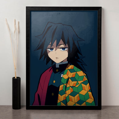 Demon Slayer Giyu Tomioka Poster art framed 13x19-Inch - SoulAbiti