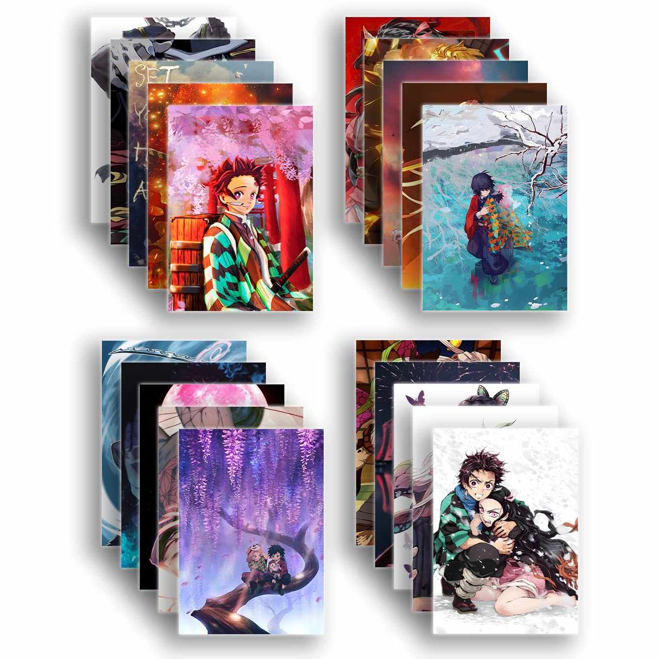 Demon slayer Set of 20 posters Tanjiro, Giyu, Nezuko, Zenitsu, Inosuke, Shinobu, Rengoku, Daki, Akaza, and more) 9x12-Inch - SoulAbiti