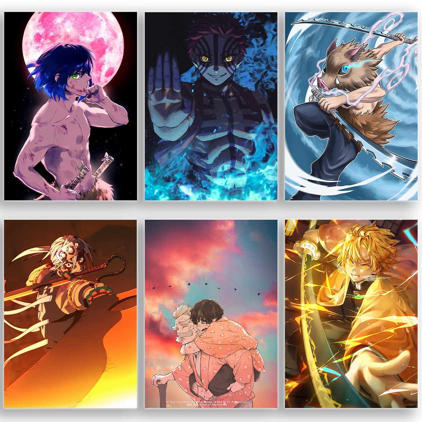 Demon slayer Set of 20 posters Tanjiro, Giyu, Nezuko, Zenitsu, Inosuke, Shinobu, Rengoku, Daki, Akaza, and more) 9x12-Inch - SoulAbiti