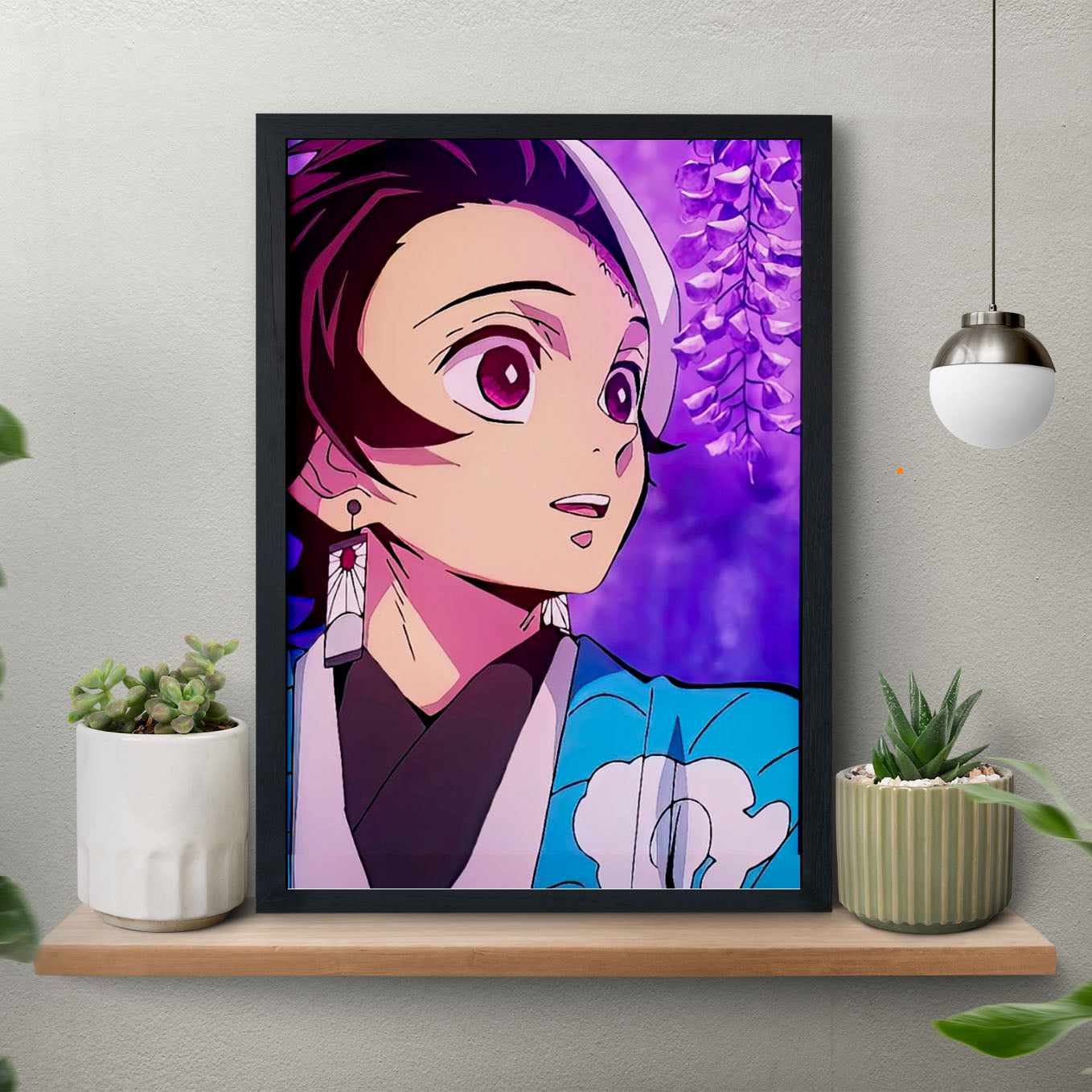 Demon Slayer Tanjiro in wisteria garden Poster anime framed (13x19-Inch, Plexi-Glass, Textured Frame) - SoulAbiti