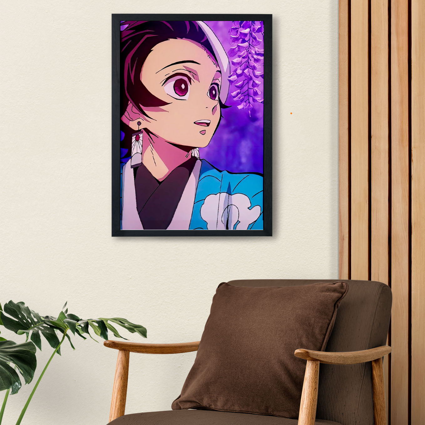 Demon Slayer Tanjiro in wisteria garden Poster anime framed (13x19-Inch, Plexi-Glass, Textured Frame) - SoulAbiti