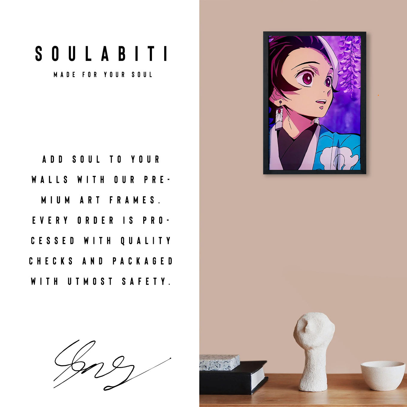 Demon Slayer Tanjiro in wisteria garden Poster anime framed (13x19-Inch, Plexi-Glass, Textured Frame) - SoulAbiti