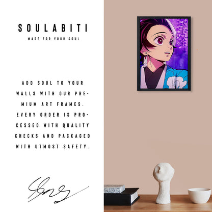 Demon Slayer Tanjiro in wisteria garden Poster anime framed (13x19-Inch, Plexi-Glass, Textured Frame) - SoulAbiti