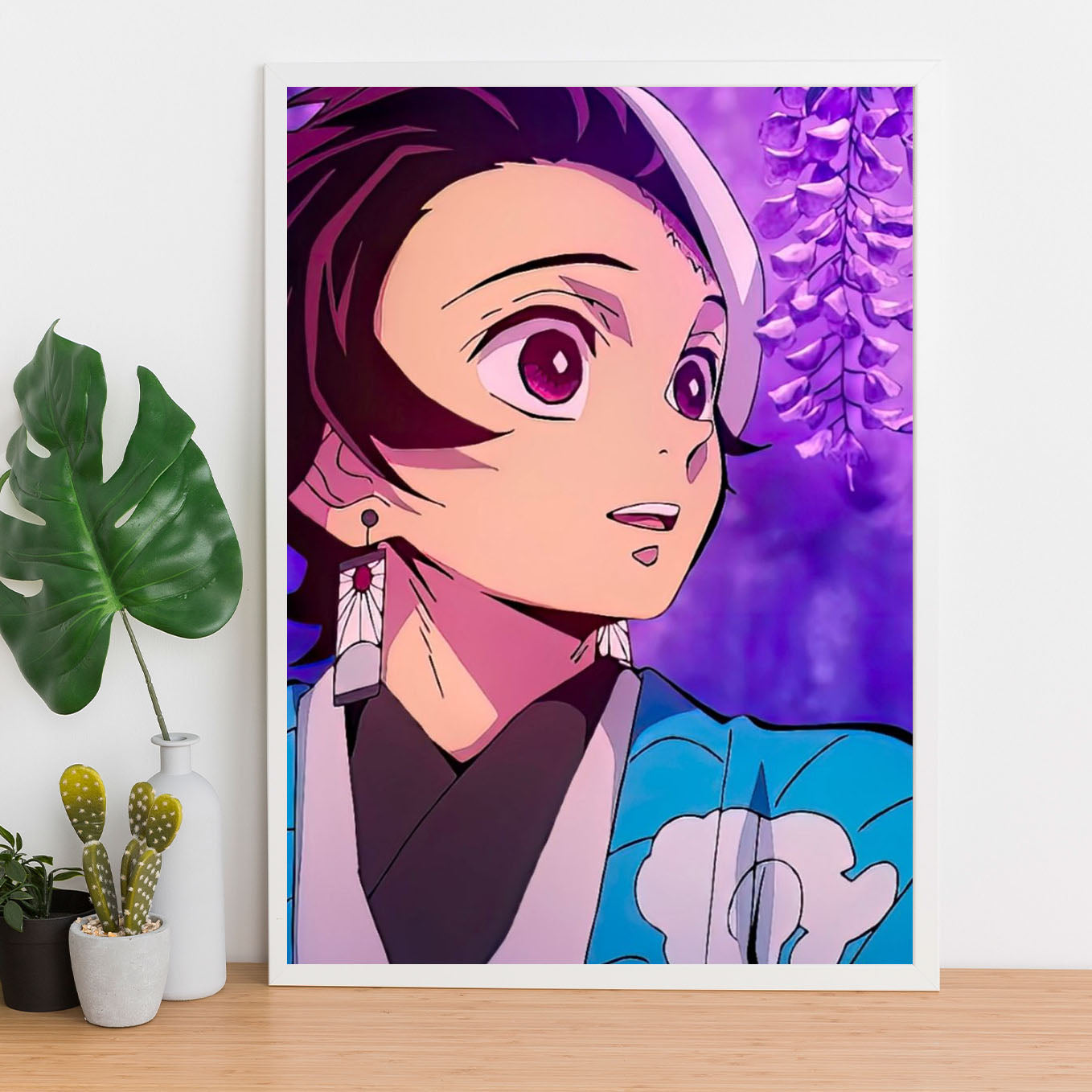 Demon Slayer Tanjiro in wisteria garden Poster anime framed (13x19-Inch, Plexi-Glass, Textured Frame) - SoulAbiti