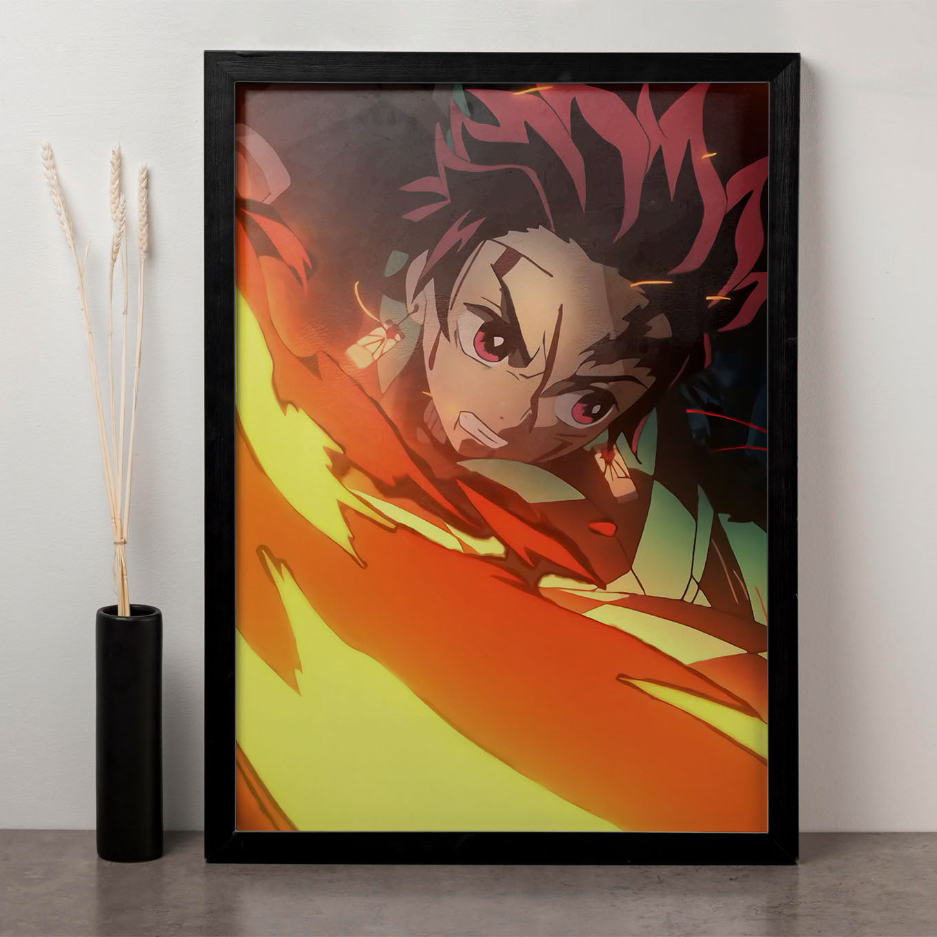 Demon Slayer Tanjiro Sword Swing Poster art framed 13x19-Inch - SoulAbiti