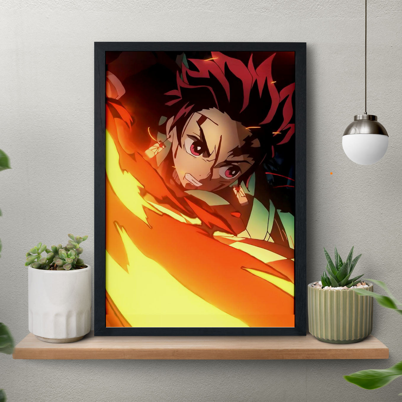 Demon Slayer Tanjiro Sword Swing Poster art framed 13x19-Inch - SoulAbiti