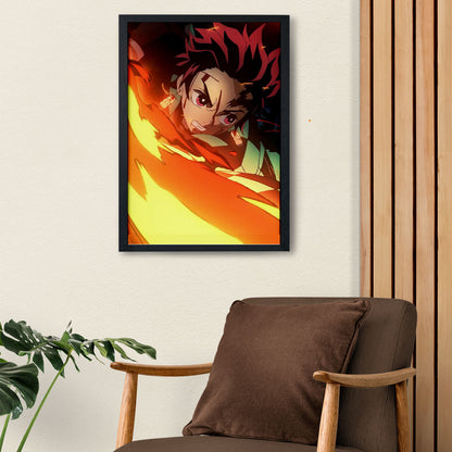 Demon Slayer Tanjiro Sword Swing Poster art framed 13x19-Inch - SoulAbiti