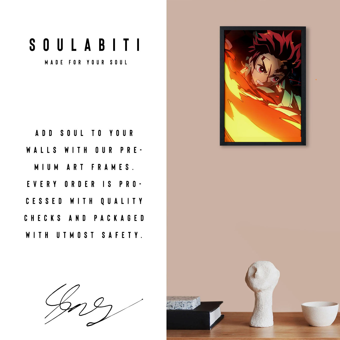 Demon Slayer Tanjiro Sword Swing Poster art framed 13x19-Inch - SoulAbiti