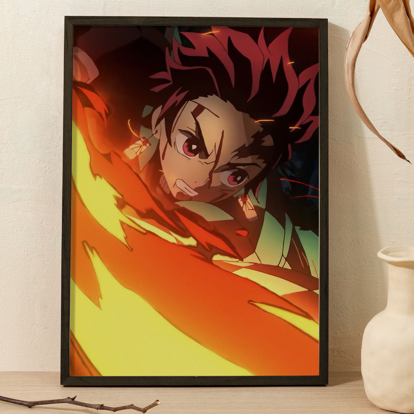 Demon Slayer Tanjiro Sword Swing Poster art framed 13x19-Inch - SoulAbiti