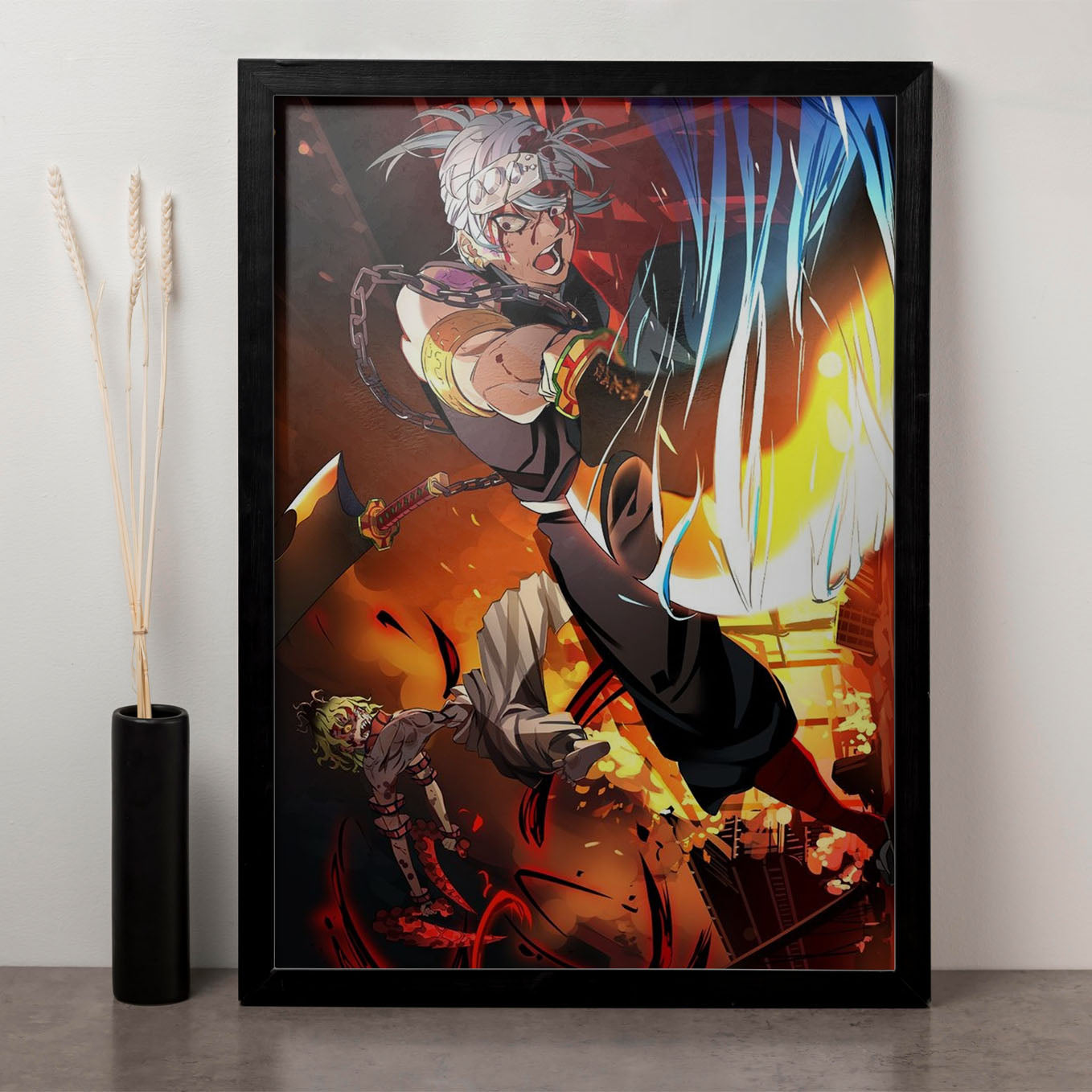 Demon Slayer Tengen Uzui vs Gyutaro Poster art framed 13x19-Inch - SoulAbiti