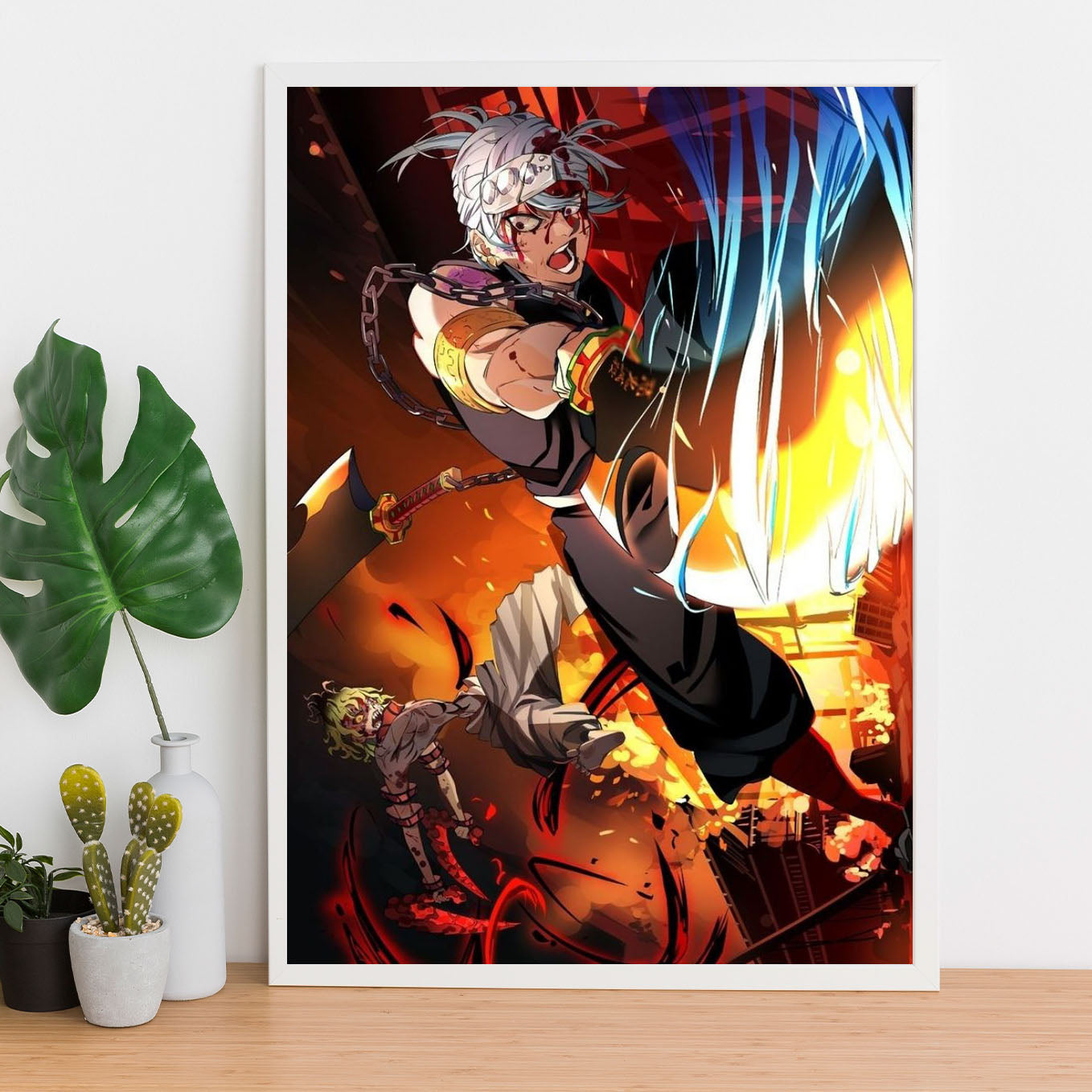 Demon Slayer Tengen Uzui vs Gyutaro Poster art framed 13x19-Inch - SoulAbiti