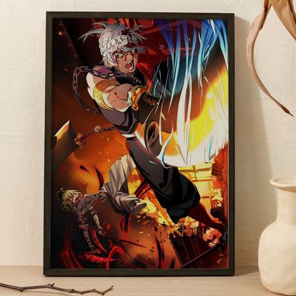 Demon Slayer Tengen Uzui vs Gyutaro Poster art framed 13x19-Inch - SoulAbiti