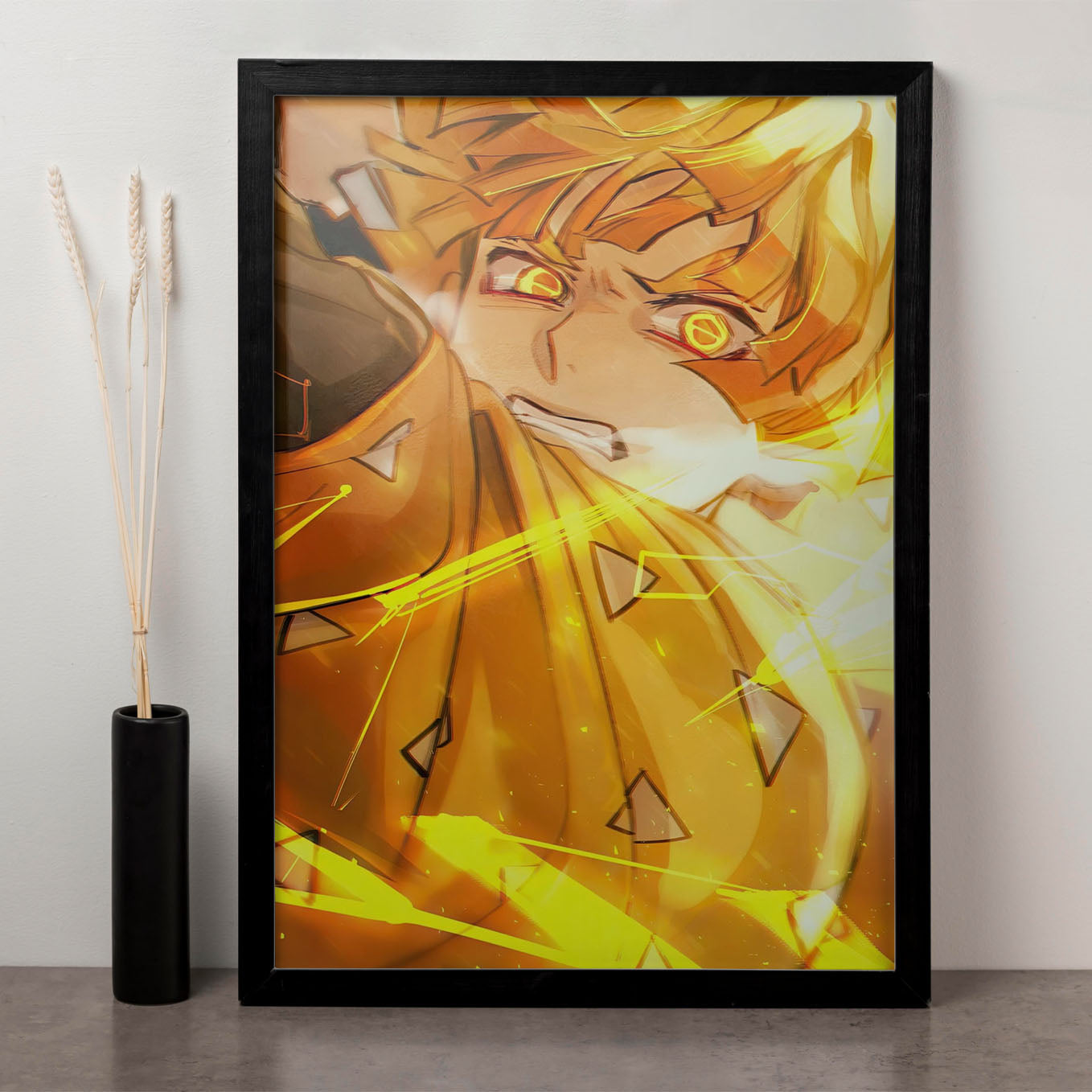 Demon Slayer Zenitsu Agatsuma Art Poster art framed 13x19-Inch - SoulAbiti