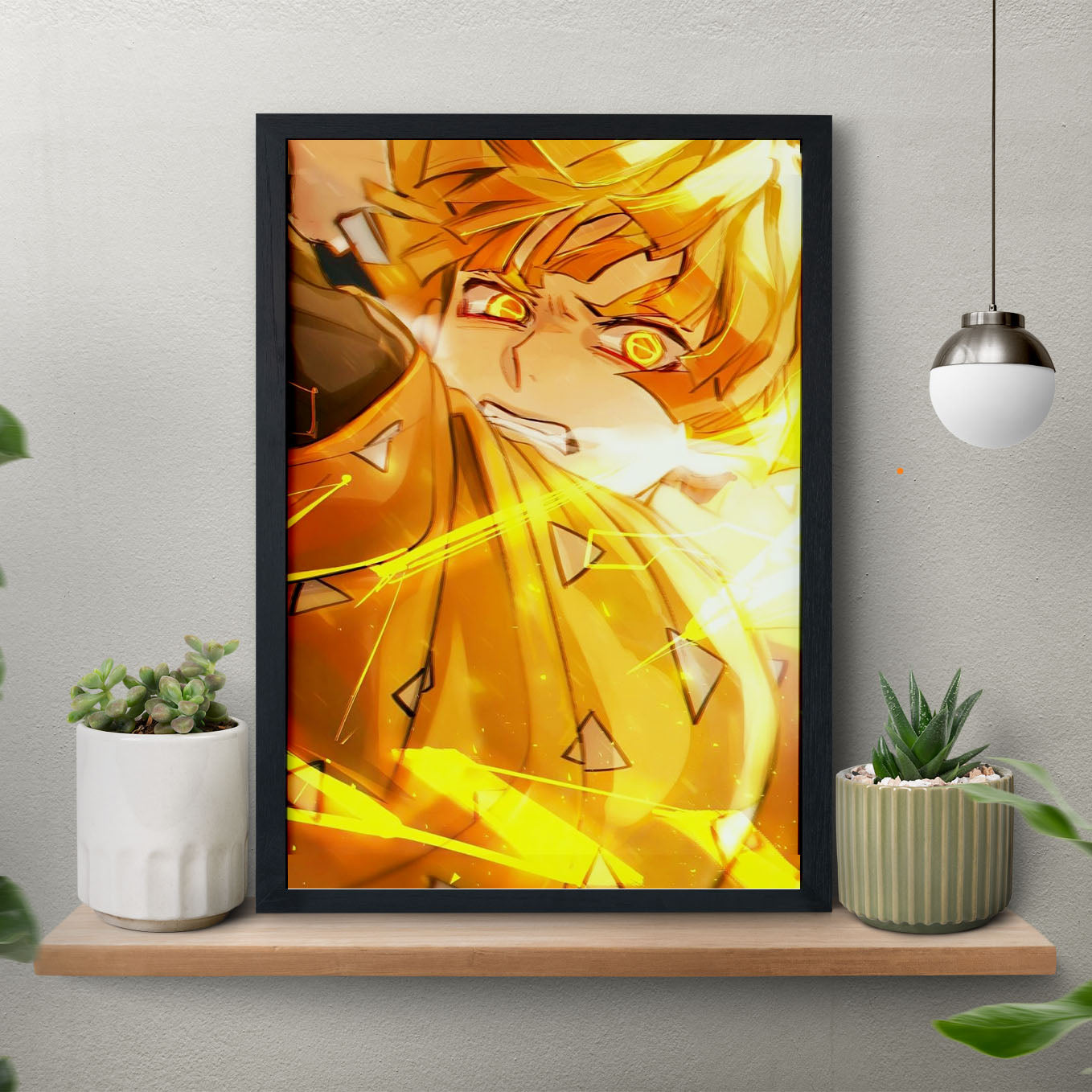 Demon Slayer Zenitsu Agatsuma Art Poster art framed 13x19-Inch - SoulAbiti