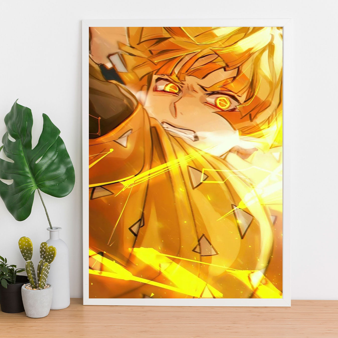 Demon Slayer Zenitsu Agatsuma Art Poster art framed 13x19-Inch - SoulAbiti