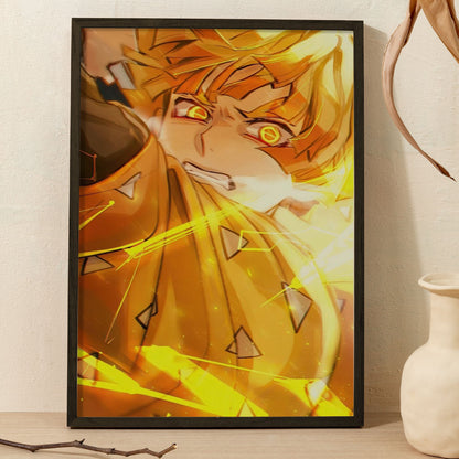 Demon Slayer Zenitsu Agatsuma Art Poster art framed 13x19-Inch - SoulAbiti