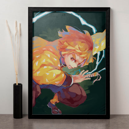 Demon Slayer Zenitsu Colourful Drawing Poster art framed 13x19-Inch - SoulAbiti