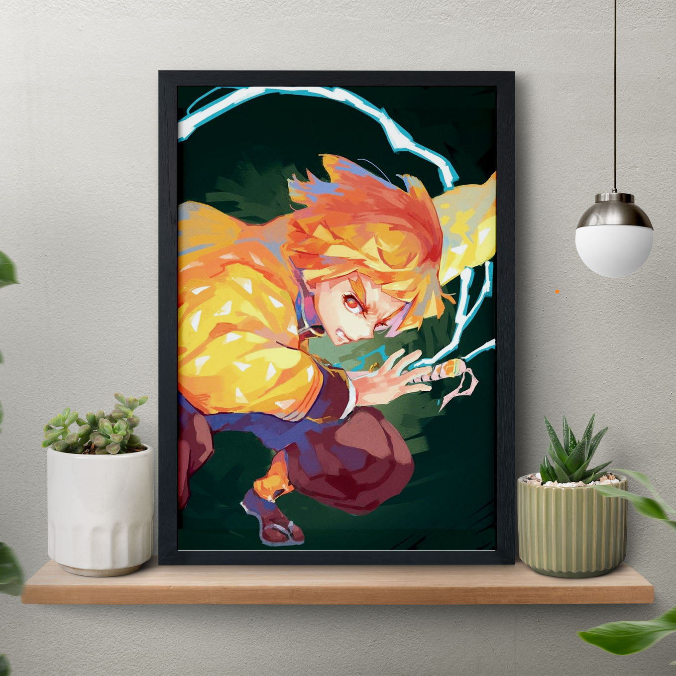 Demon Slayer Zenitsu Colourful Drawing Poster art framed 13x19-Inch - SoulAbiti