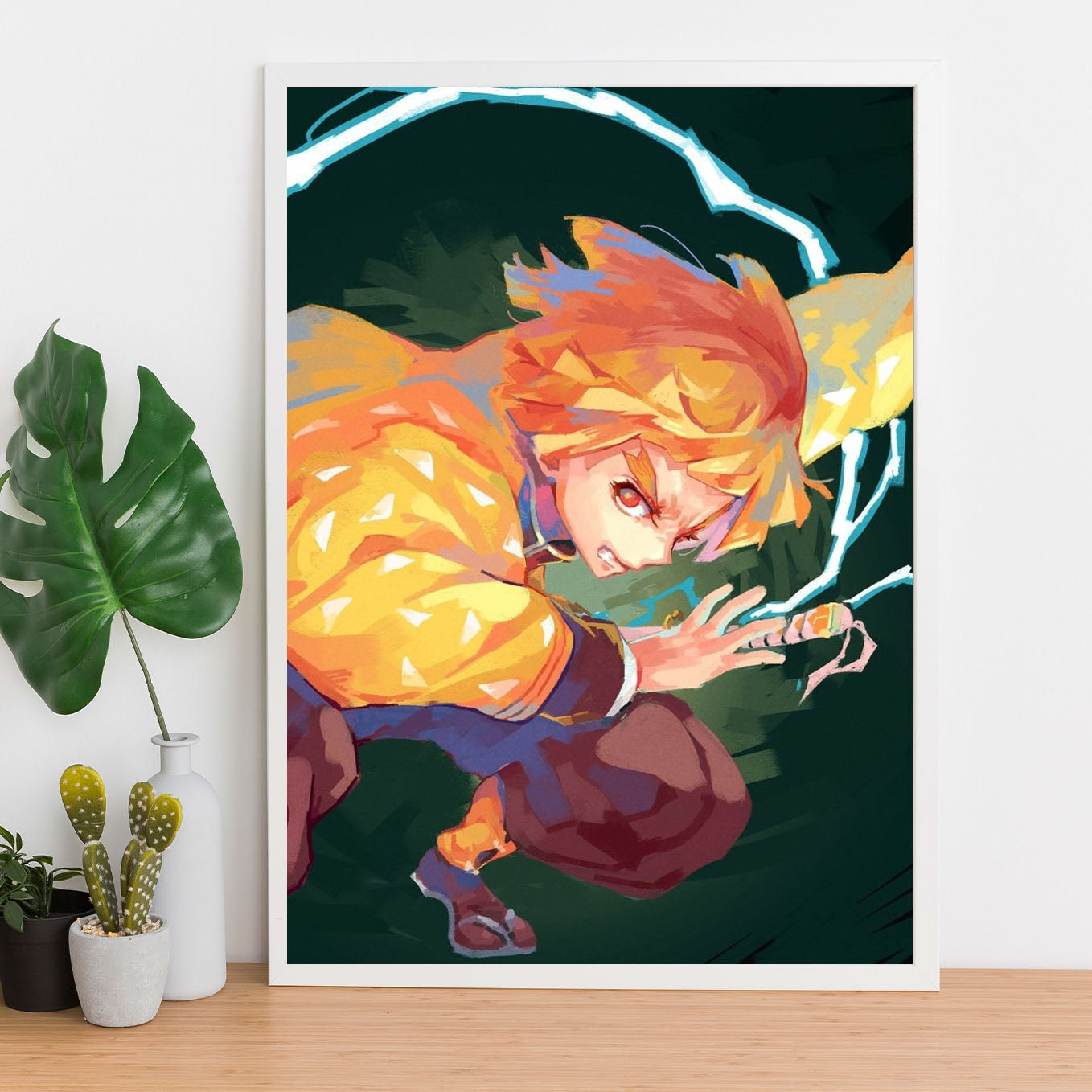 Demon Slayer Zenitsu Colourful Drawing Poster art framed 13x19-Inch - SoulAbiti