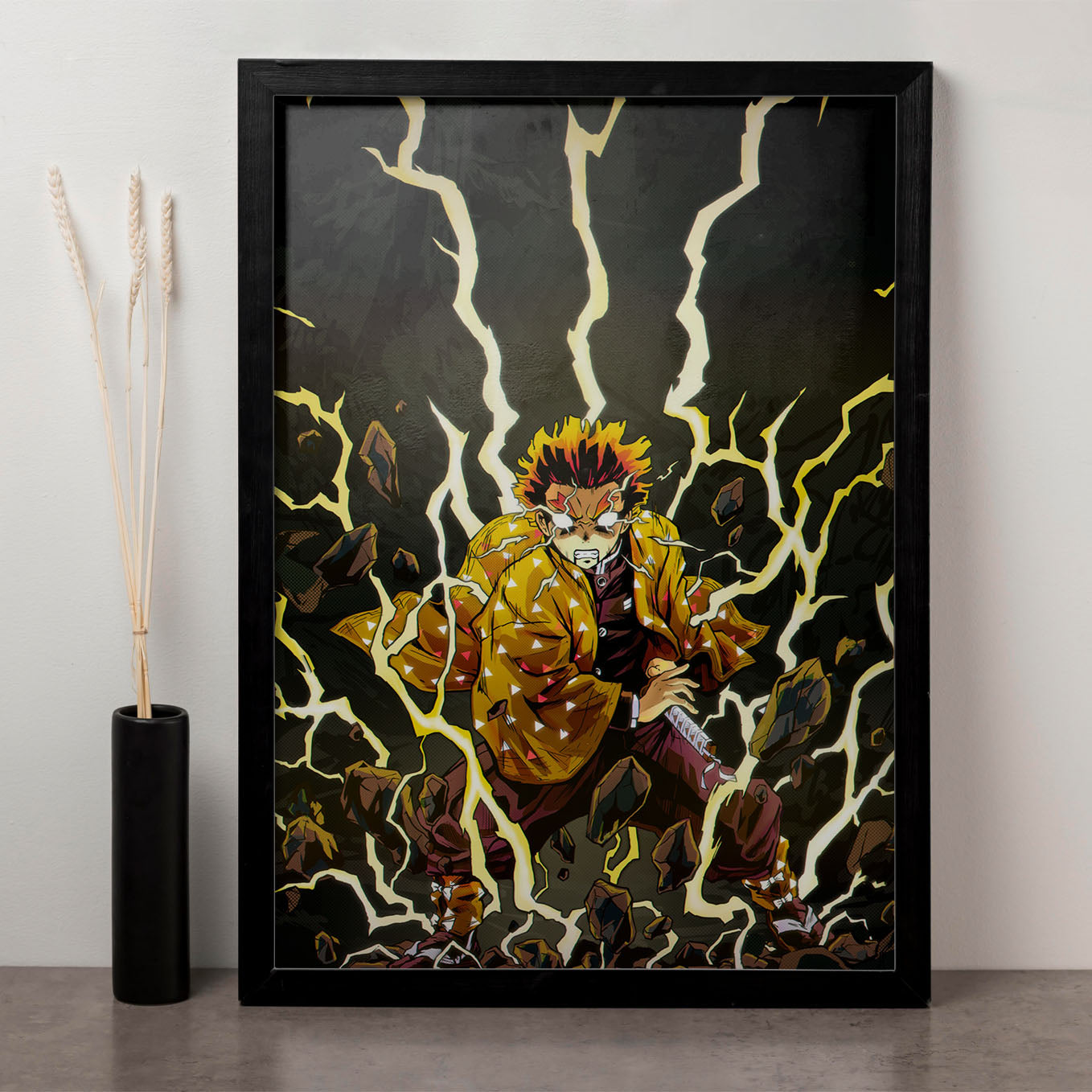 Demon Slayer Zenitsu fan art Poster art framed 13x19-Inch - SoulAbiti