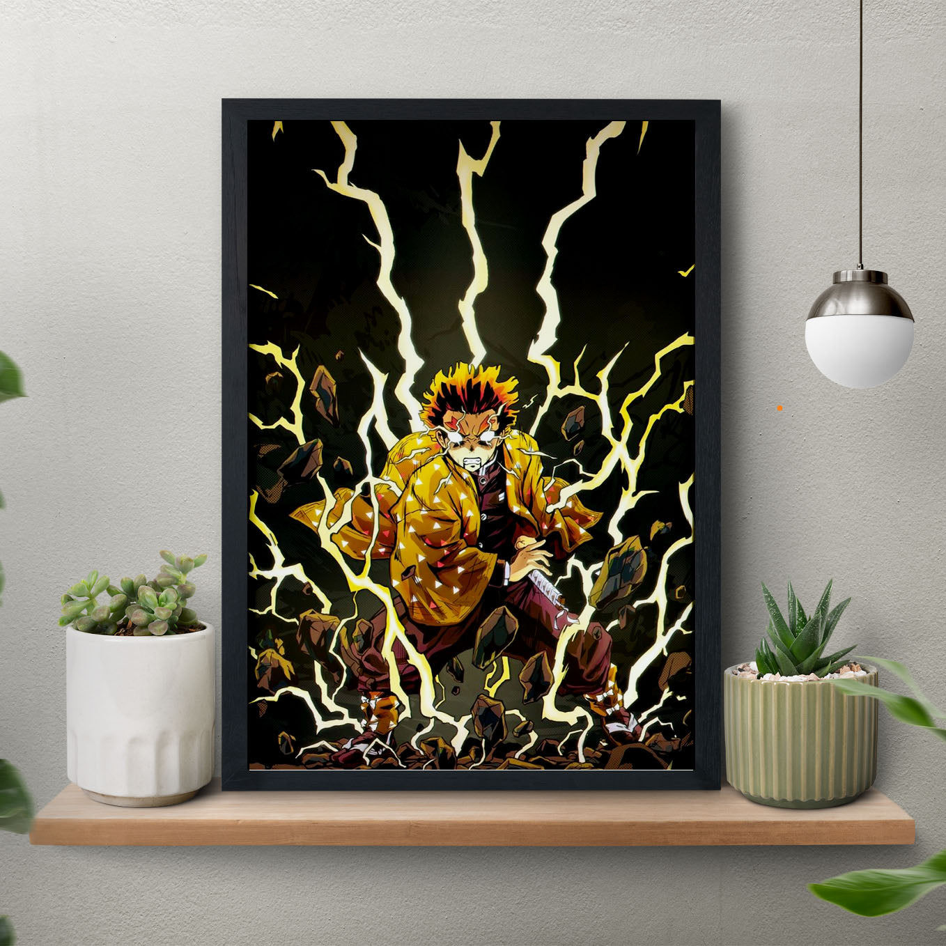 Demon Slayer Zenitsu fan art Poster art framed 13x19-Inch - SoulAbiti