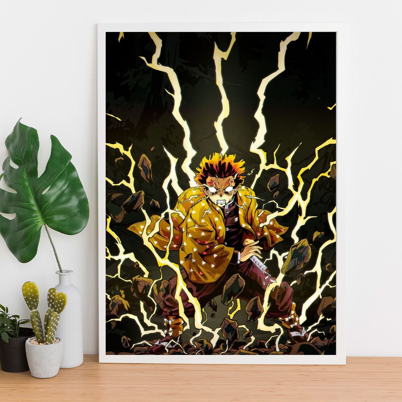 Demon Slayer Zenitsu fan art Poster art framed 13x19-Inch - SoulAbiti