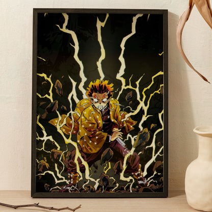 Demon Slayer Zenitsu fan art Poster art framed 13x19-Inch - SoulAbiti