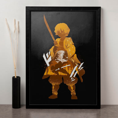 Demon Slayer Zenitsu illustration Poster art framed 13x19-Inch - SoulAbiti